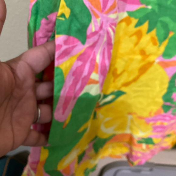 C & C California Womens Medium Linen Floral sleeveless resort vacation dress - Picture 4 of 5